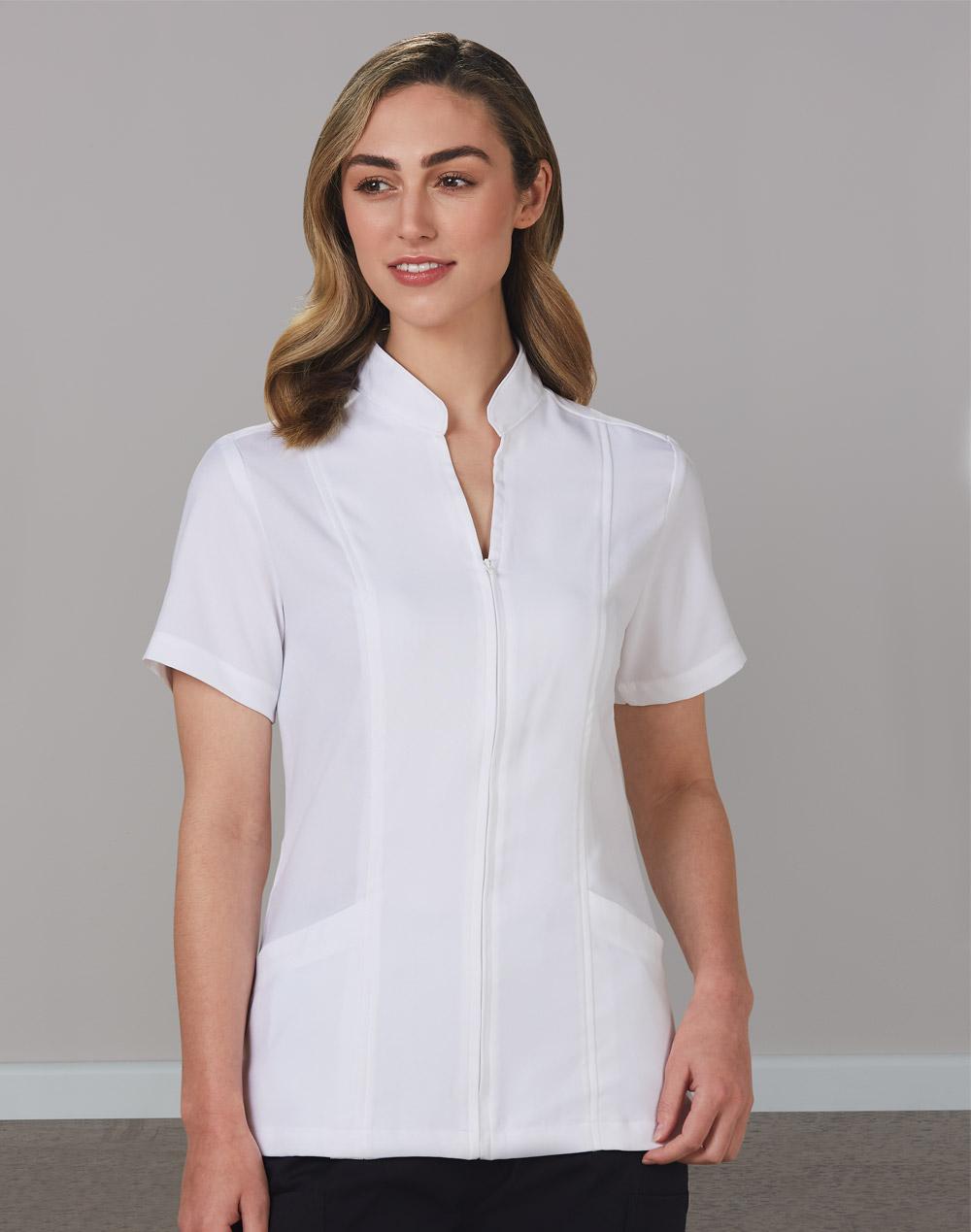 BENCHMARK Women's Full Zip Front Short Sleeve Tunic - M8636S
