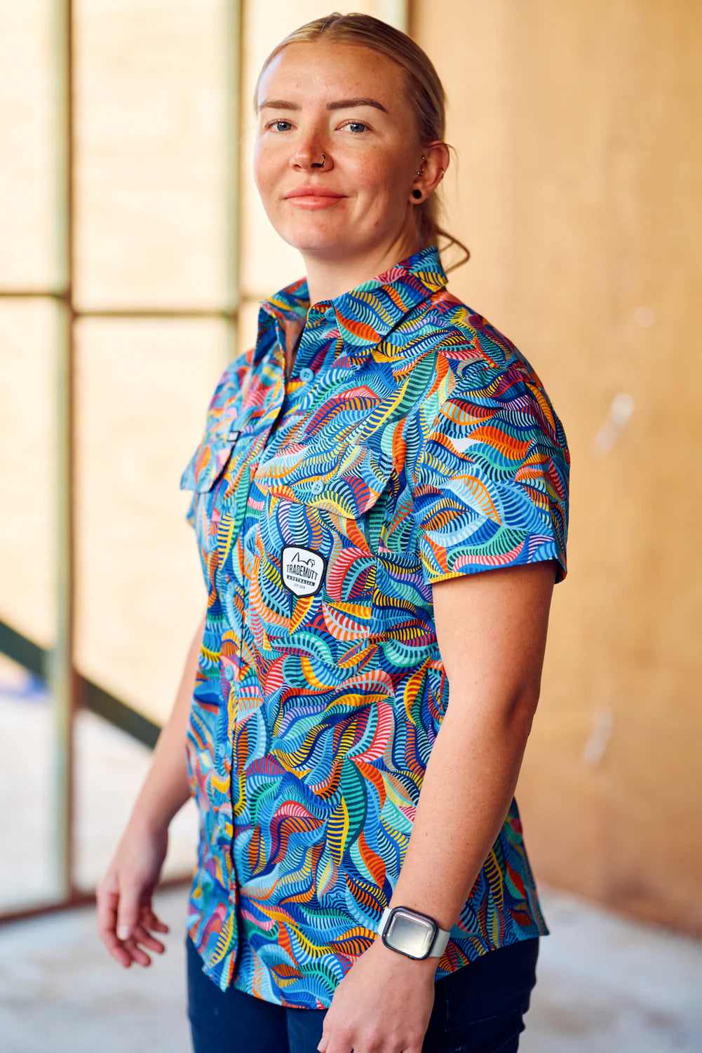 TradeMutt Women's Snazzy Short Sleeve Full Print Workshirt - 21649