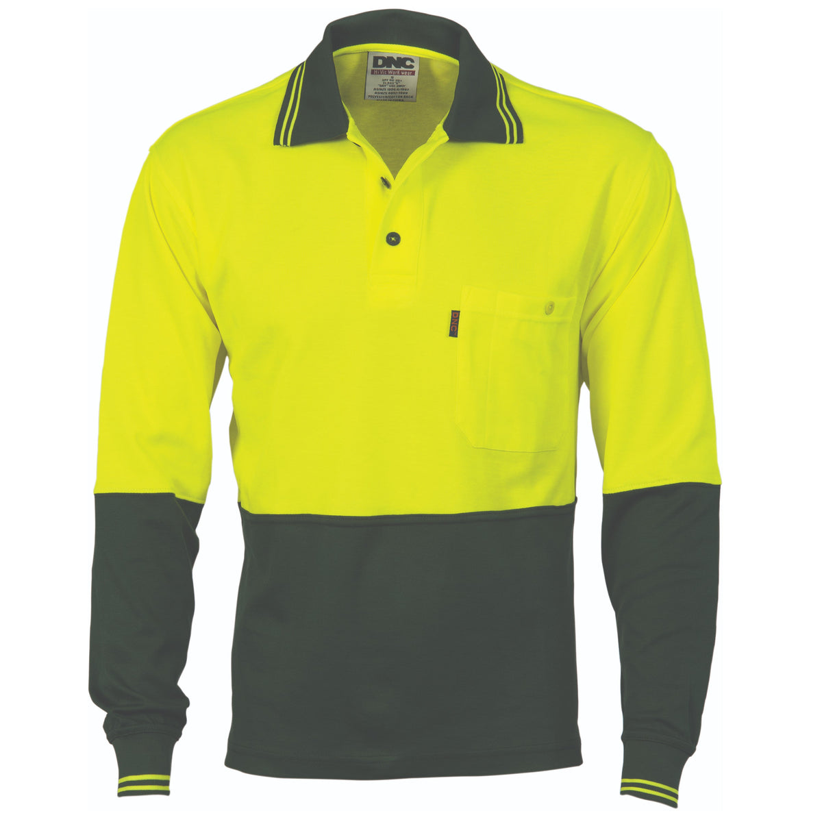 DNC HiVis Two-Tone Cotton Back Fluoro Long Sleeve Polo - 3816