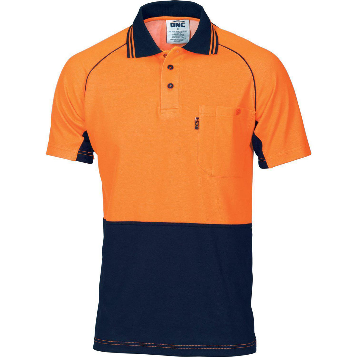 DNC HiVis Cotton Back Cool-Breeze Short Sleeve Contrast Polo - 3719-Queensland Workwear Supplies
