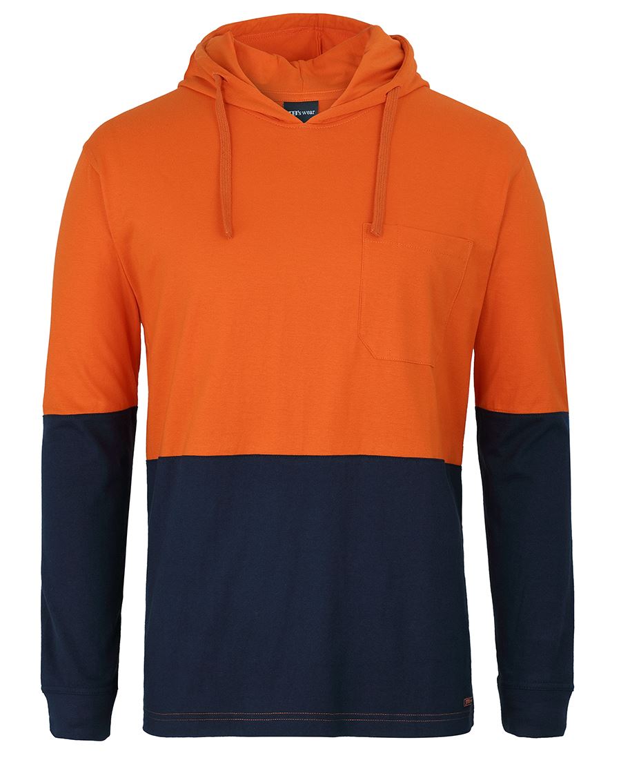 Jb's  Hi Vis L/s Cotton Tee With Hood - 6HCTL