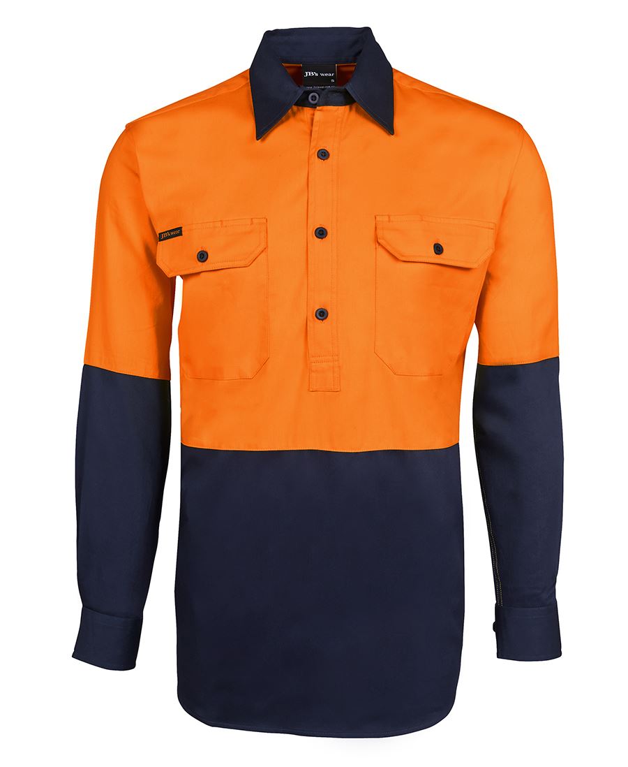 Jb's Hi Vis Close Front L/s 190g Shirt - 6HVCF