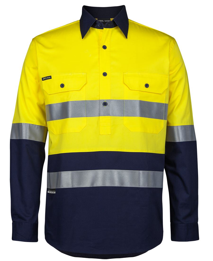 Jb's Hi Vis(D+n) Close Front L/s 150g Work/shirt - 6HWCS
