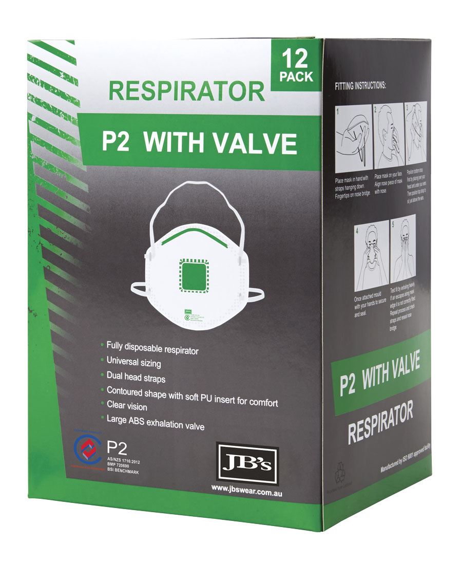 JB's P2 RESPIRATOR WITH VALVE (12PC) - 8C150