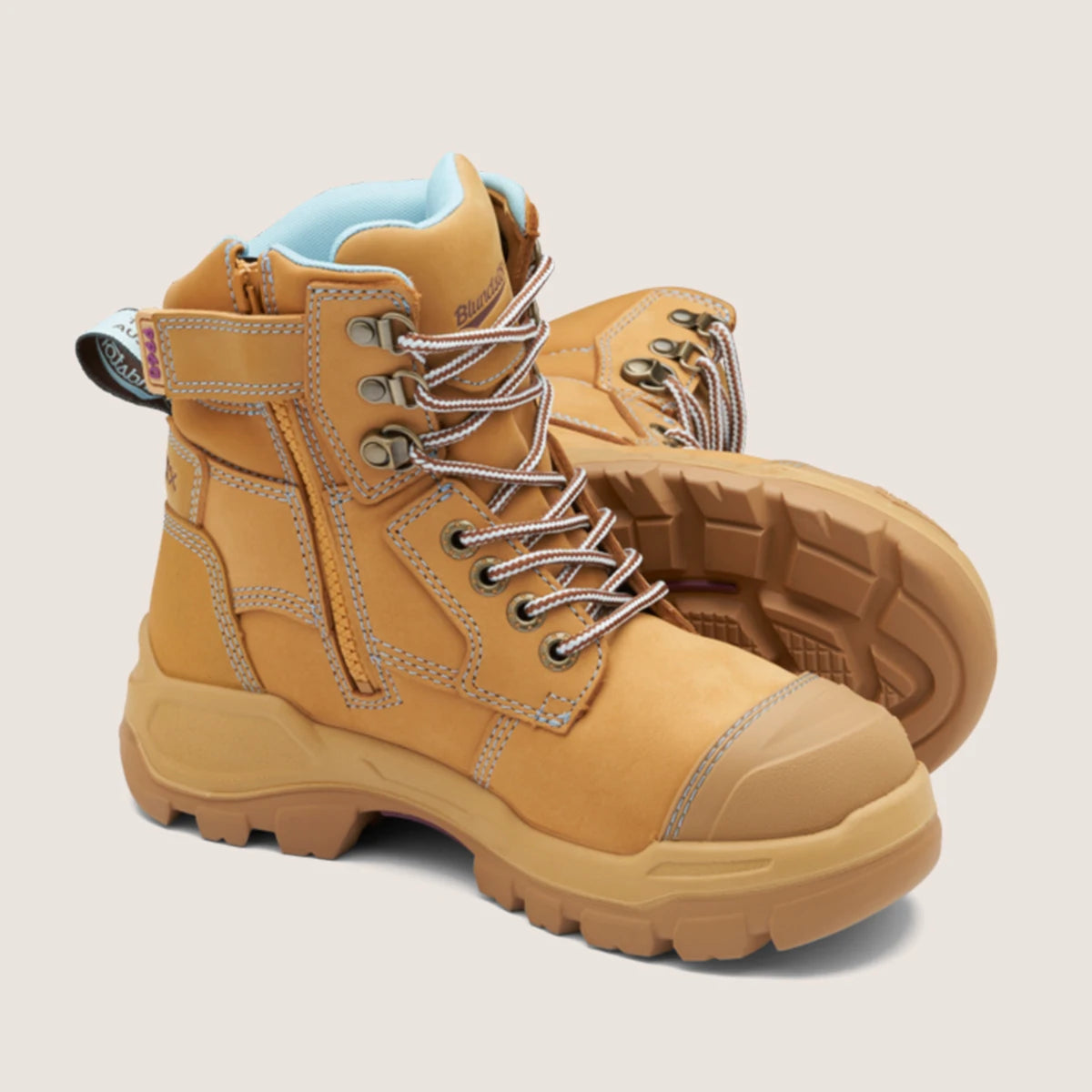 Blundstone RotoFlex Wheat water-resistant nubuck 150mm zip sided women's safety boot