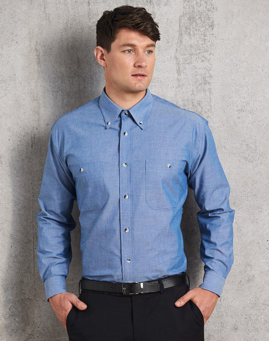 WINNING SPIRIT Mens wrinkle/free chambray shirt L/S - BS03L