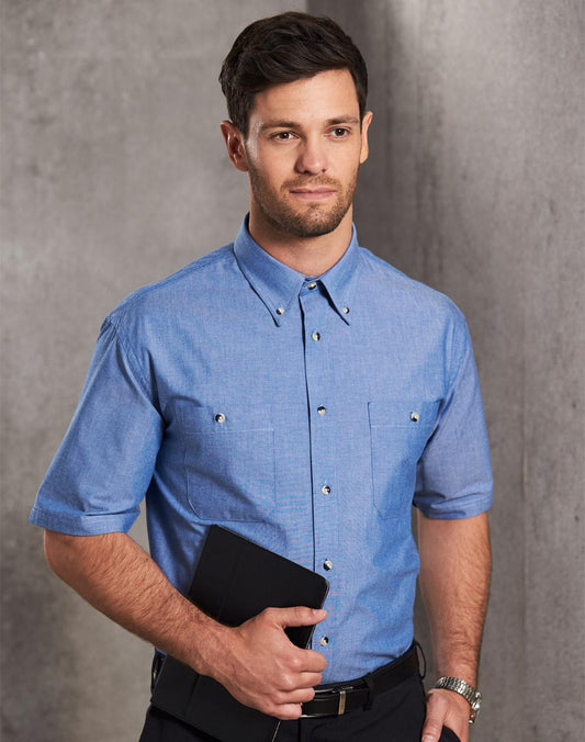 WINNING SPIRIT Mens wrinkle/free chambray shirt S/S - BS03S