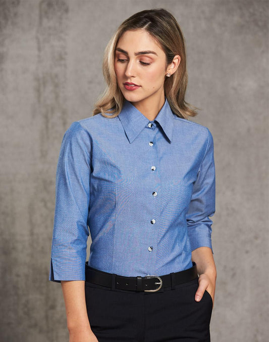 WINNING SPIRIT Ladies' wrinkle free chambray shirt 3/4 sleeve - BS04