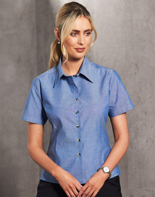 WINNING SPIRIT Ladies wrinkle/free S/S chambray shirt - BS05