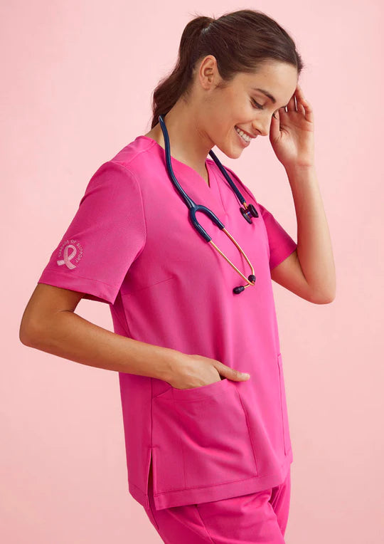 Biz Care Womens Pink V-Neck Scrub Top - CST245LS
