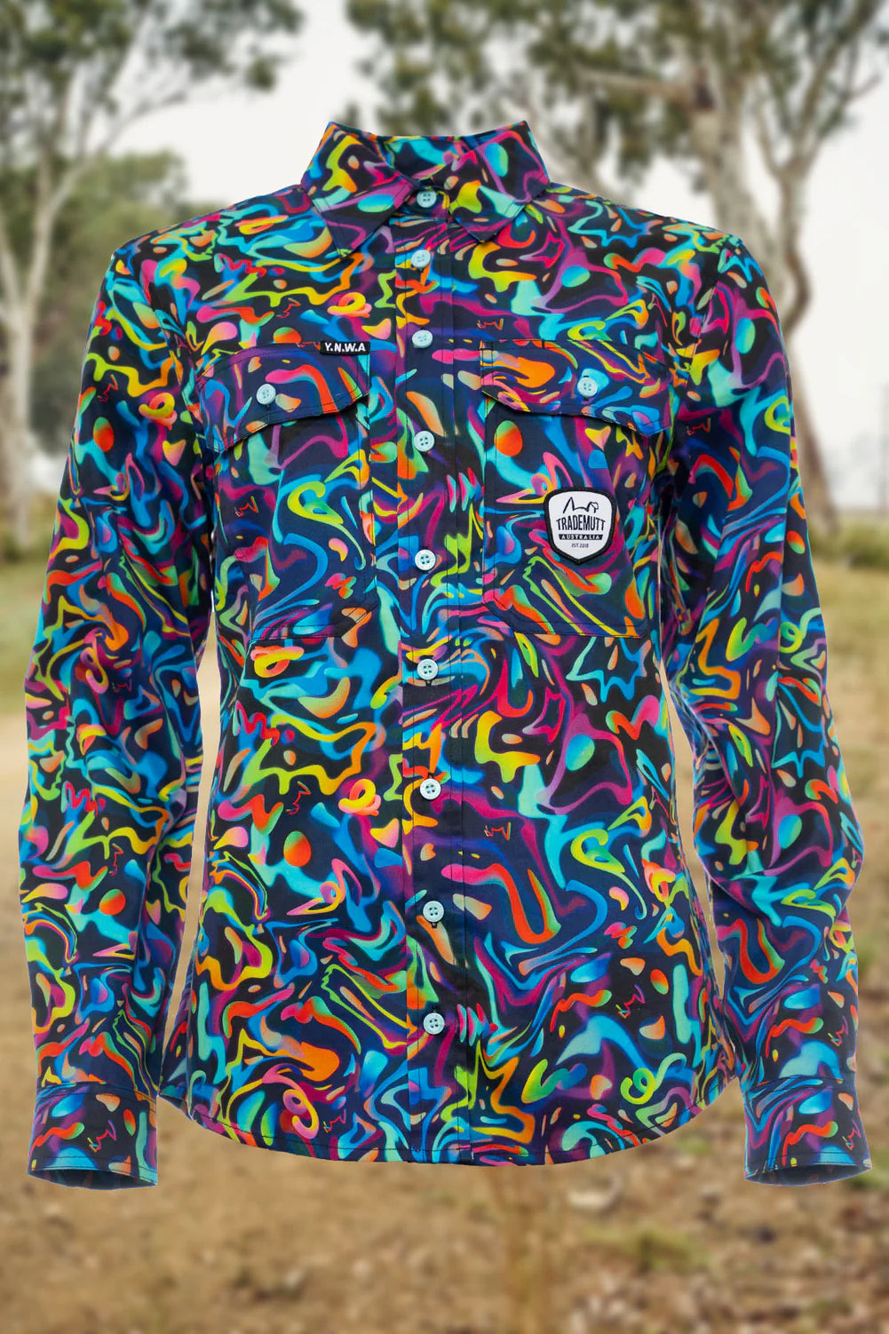 TradeMutt Women's Pearler Full Button Long Sleeve Full Print Workshirt - 21547