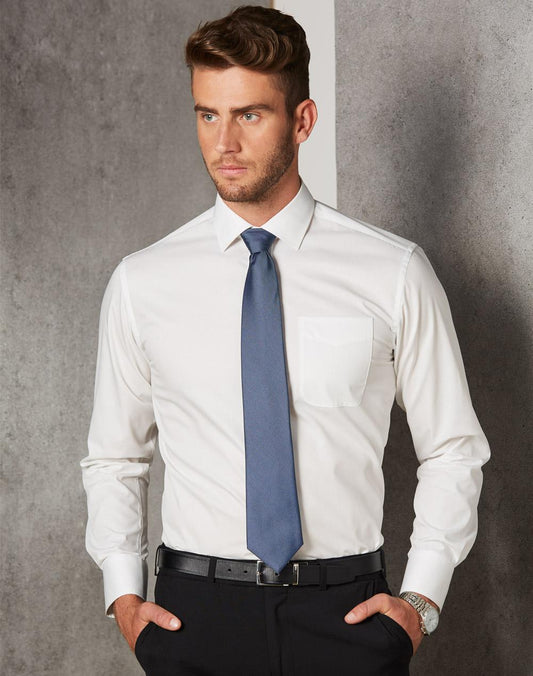 BENCHMARK Men's Dobby Striped Taped L/S Shirt - M7110L