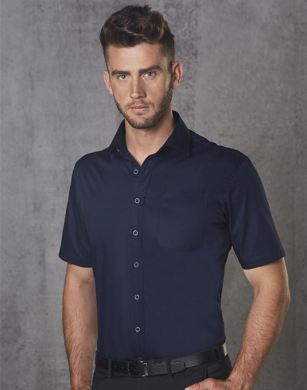 BENCHMARK Men's Dobby Striped Taped S/S Shirt - M7110S