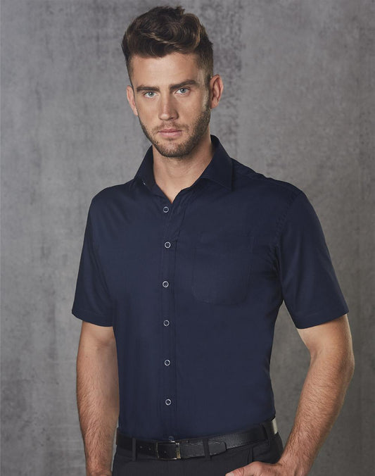 BENCHMARK Men's Dobby Striped Taped S/S Shirt - M7110S