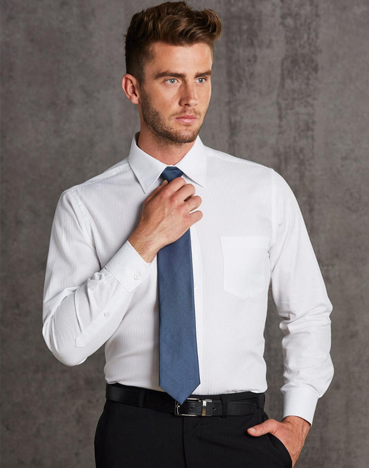 BENCHMARK Men's Mini Herringbone Long Sleeve Shirt - M7112