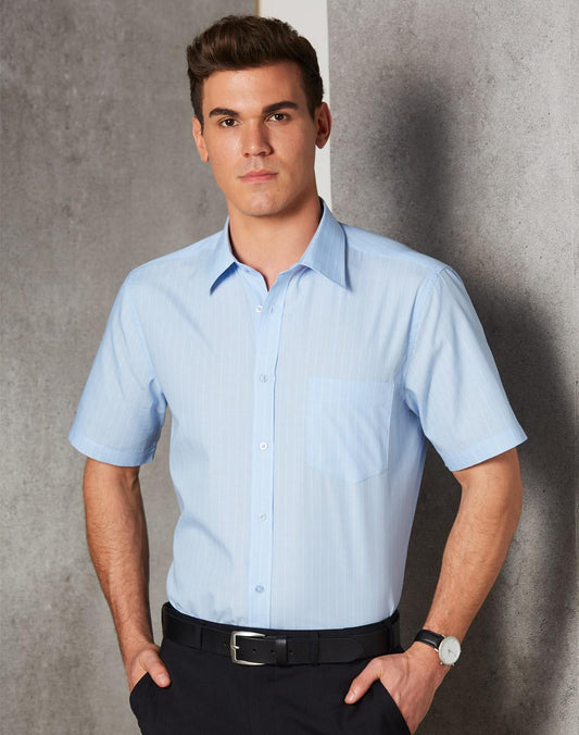 BENCHMARK Men's Pin Stripe Short Sleeve Shirt - M7221