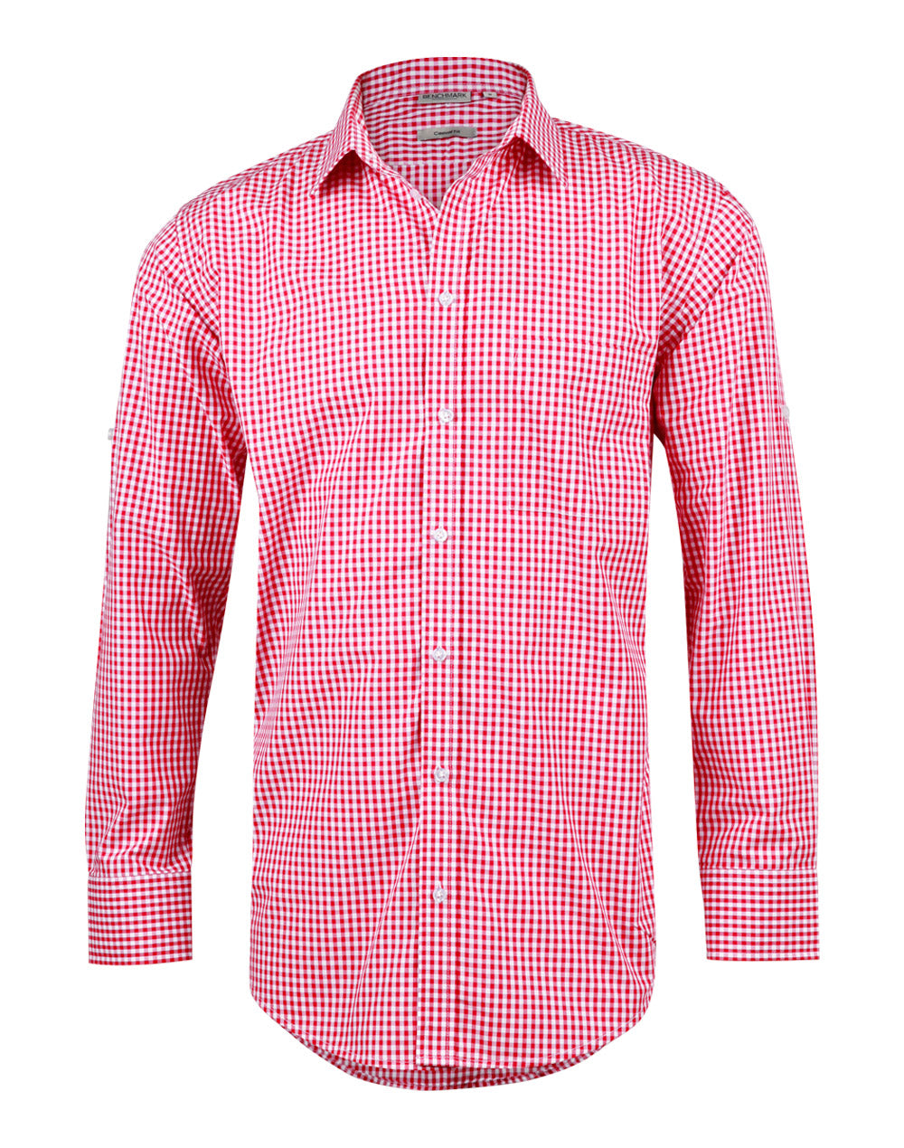 BENCHMARK Men's Gingham Check Roll-up L/S Shirt - M7300L
