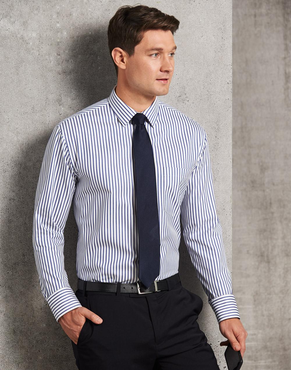 BENCHMARK Men Sateen Stripe L/S Shirt - M7310L