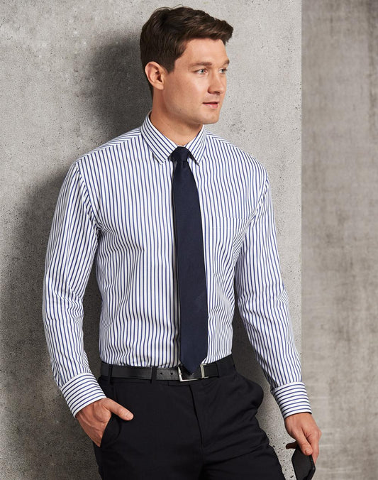 BENCHMARK Men Sateen Stripe L/S Shirt - M7310L