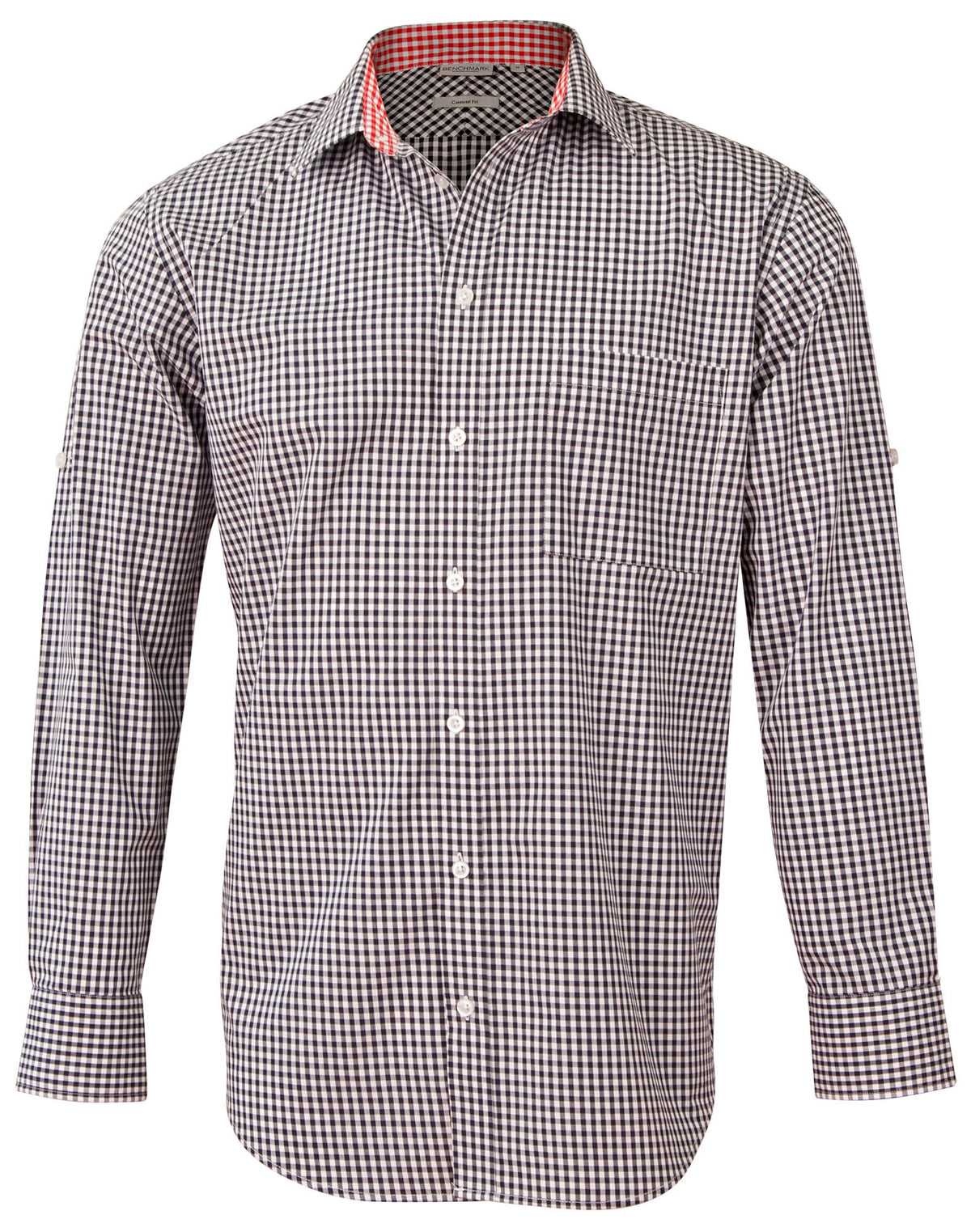 BENCHMARK Men's Gingham Check Roll-up L/S Shirt - M7330L