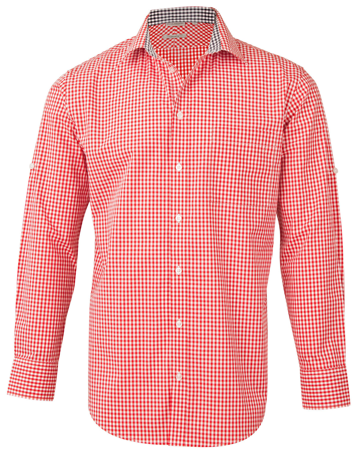 BENCHMARK Men's Gingham Check Roll-up L/S Shirt - M7330L