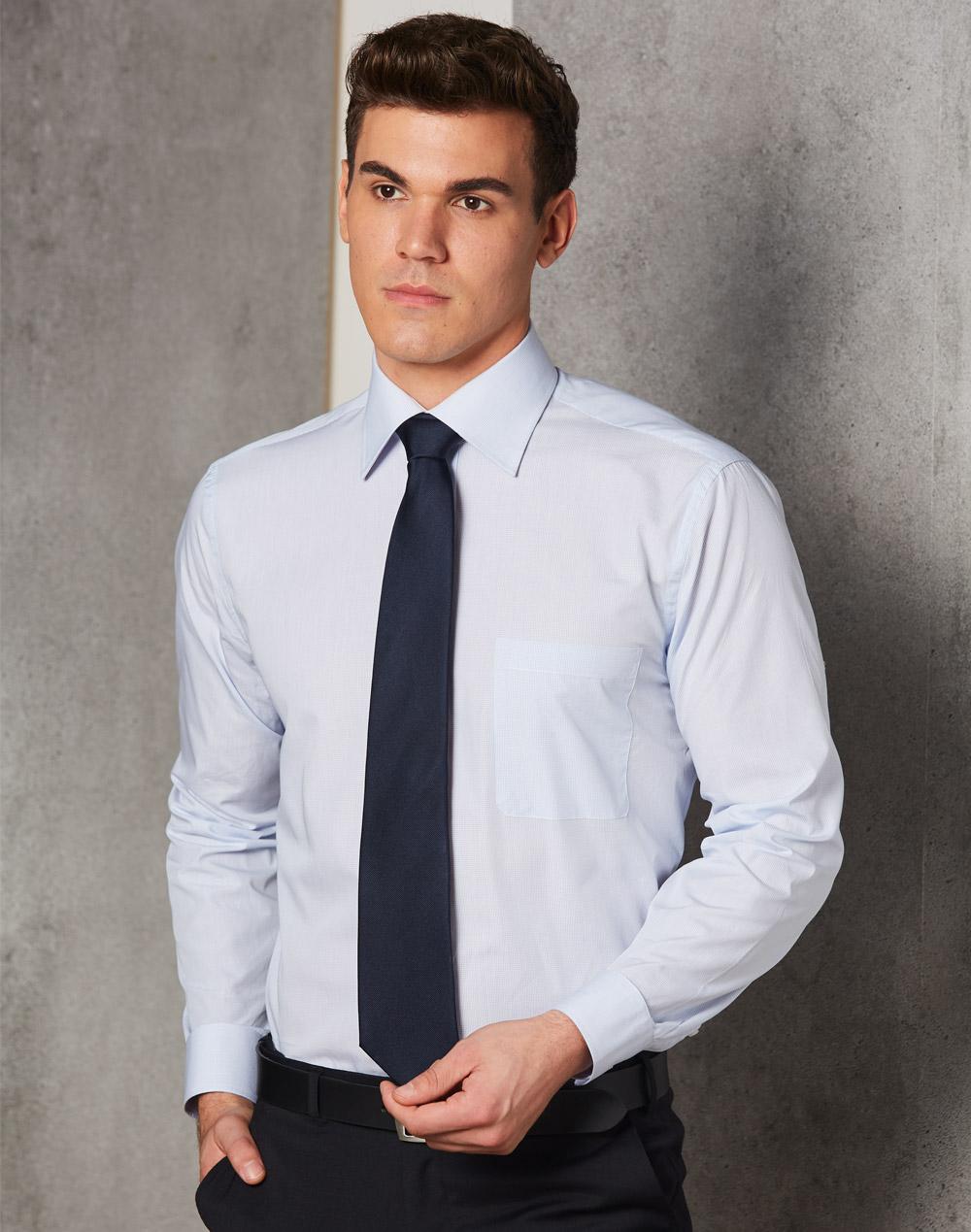 BENCHMARK Men's Mini Check Premium Cotton Long Sleeve Shirt - M7362