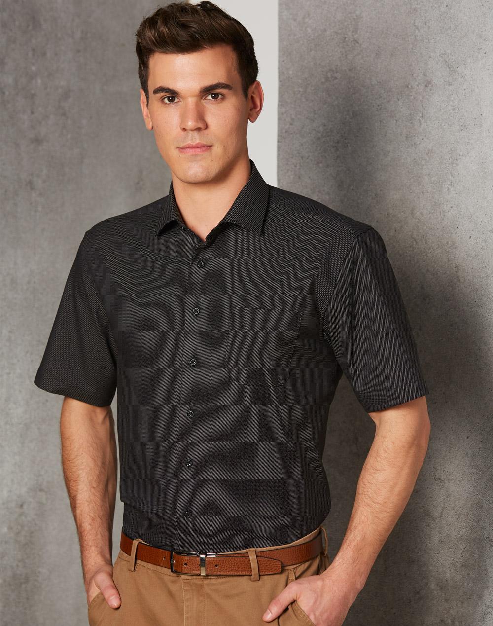 BENCHMARK Men's Pin Dot Stretch S/S Shirt - M7400S