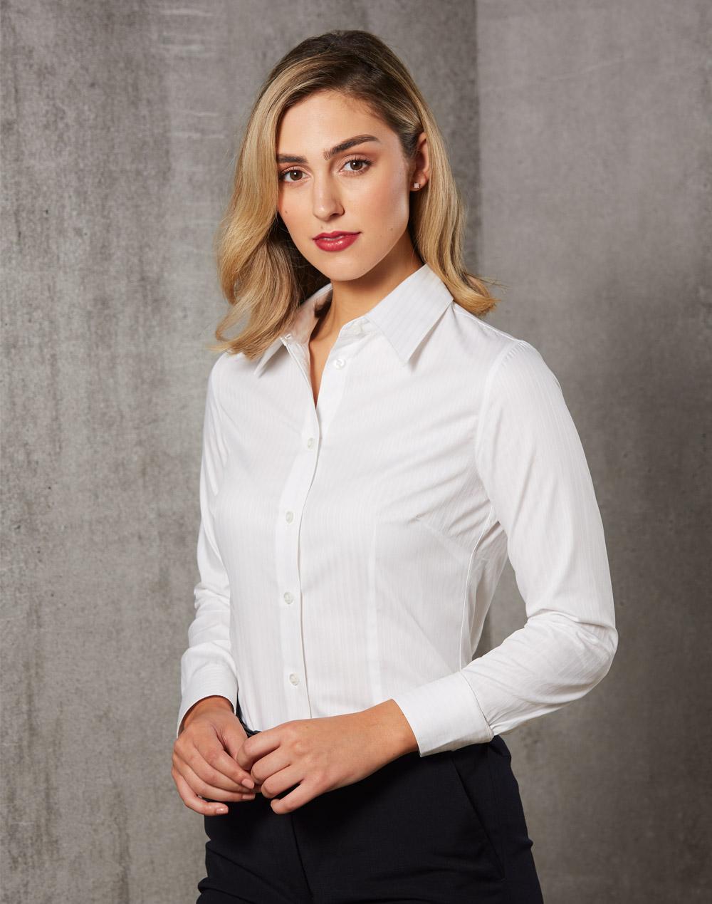 BENCHMARK Women's Self Stripe L/S Shirt - M8100L