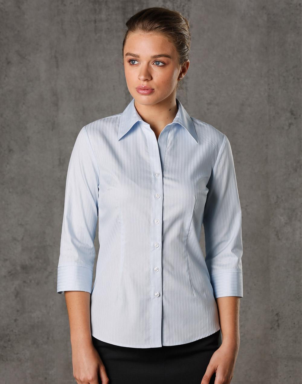 BENCHMARK Women's Self Stripe 3/4 Sleeve Shirt - M8100Q