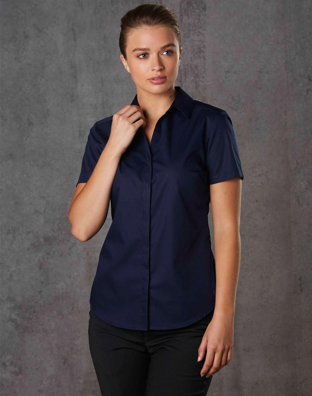 BENCHMARK Ladies' Dobby Striped Taped S/S Shirt - M8110S