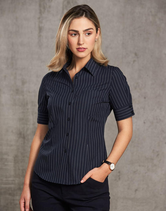 BENCHMARK Women's Pin Stripe Short Sleeve Shirt - M8224