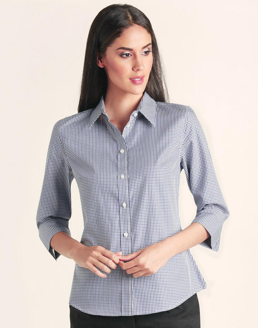 BENCHMARK Ladies' Two Tone Check 3/4 Sleeve Shirt - M8320Q