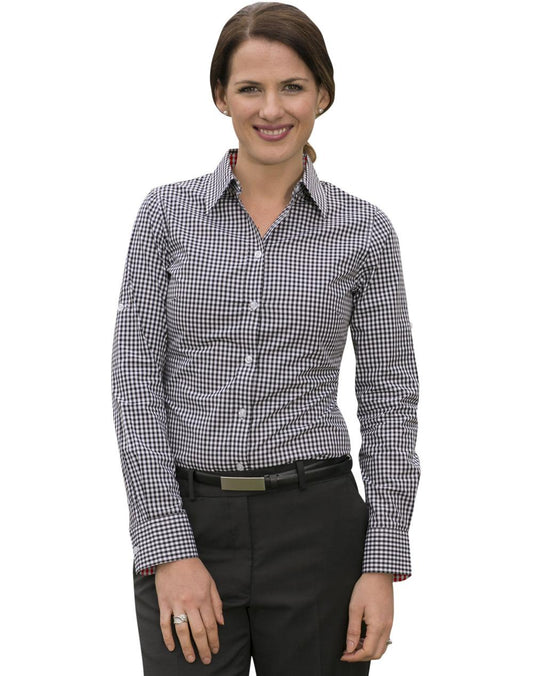 BENCHMARK Women's Gingham Check Roll-up L/S Shirt - M8330L