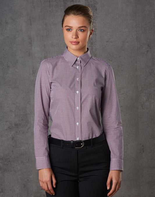 BENCHMARK Ladies' Two Tone Mini Check L/S Shirt - M8340L
