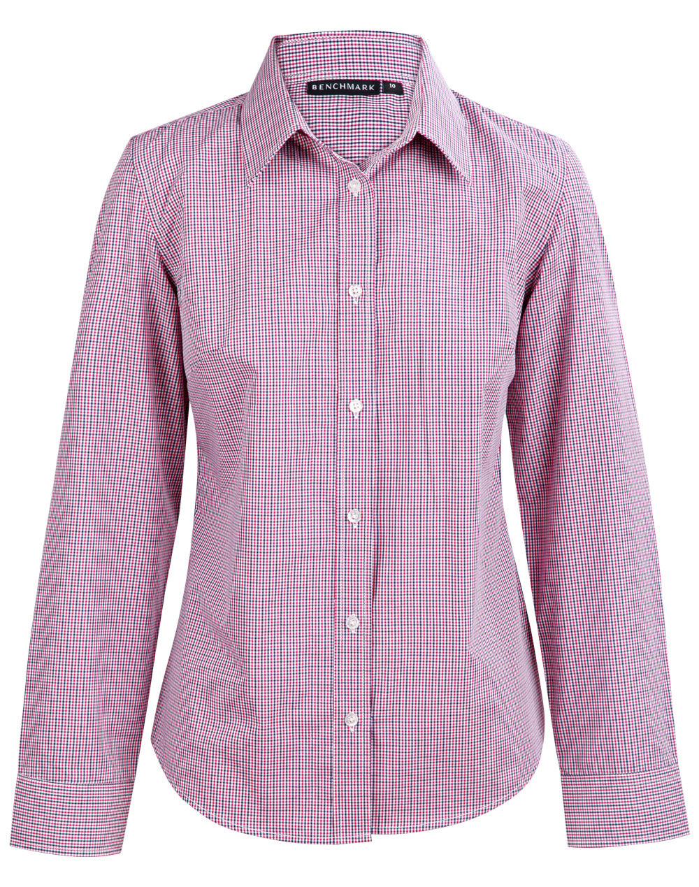BENCHMARK Ladies' Two Tone Mini Check L/S Shirt - M8340L