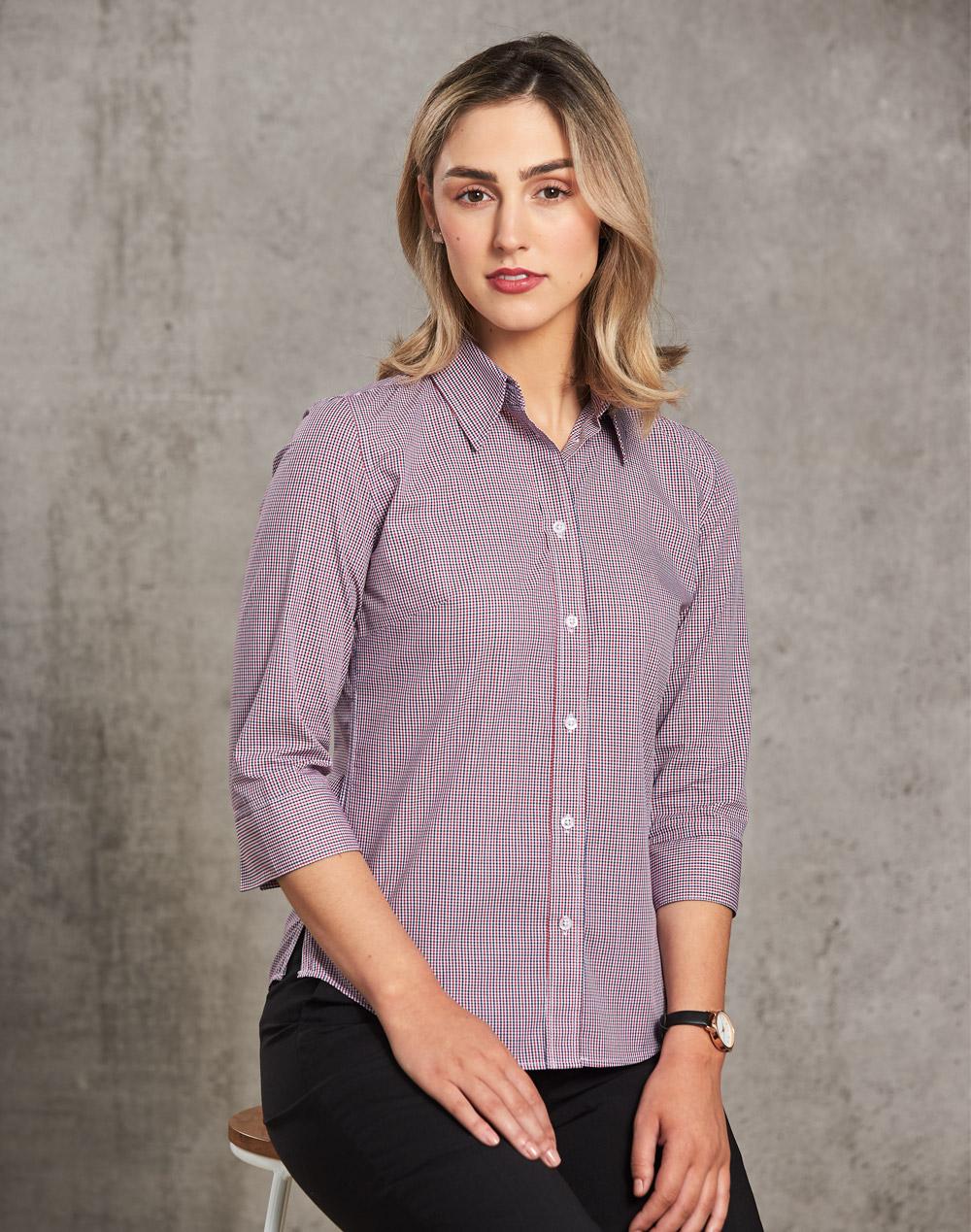BENCHMARK Ladies' Two Tone Mini Check 3/4 Sleeve Shirt - M8340Q