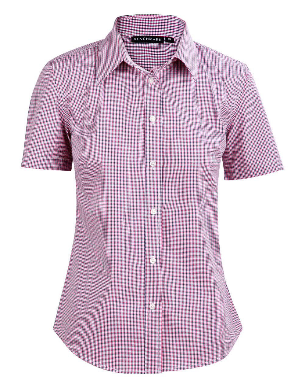 BENCHMARK Ladies' Two Tone Mini Check S/S Shirt - M8340S