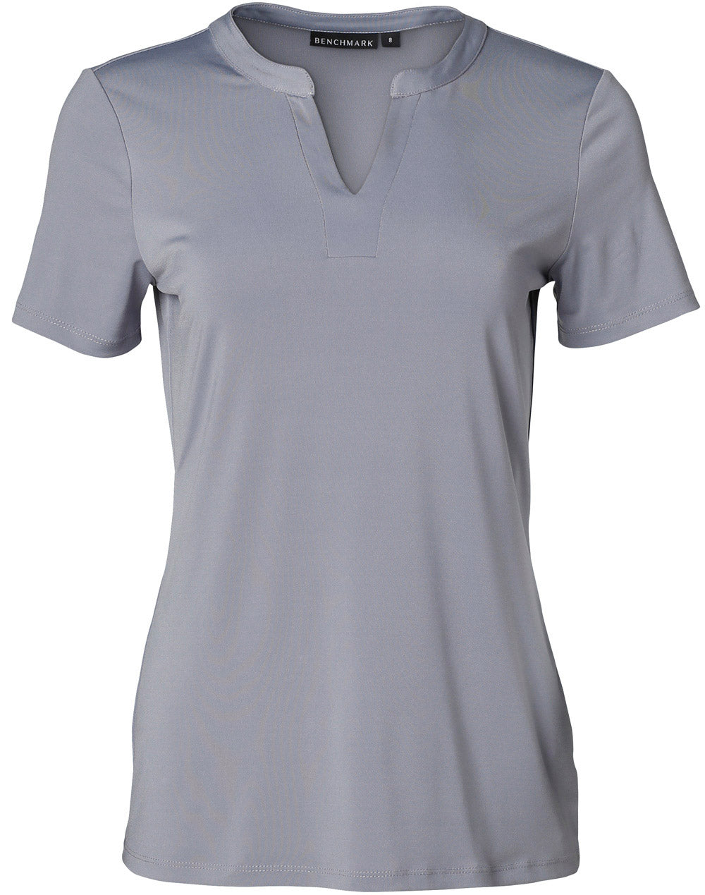 BENCHMARK Ladies' Viscose-neck with Tab S/S Knit Top - M8840
