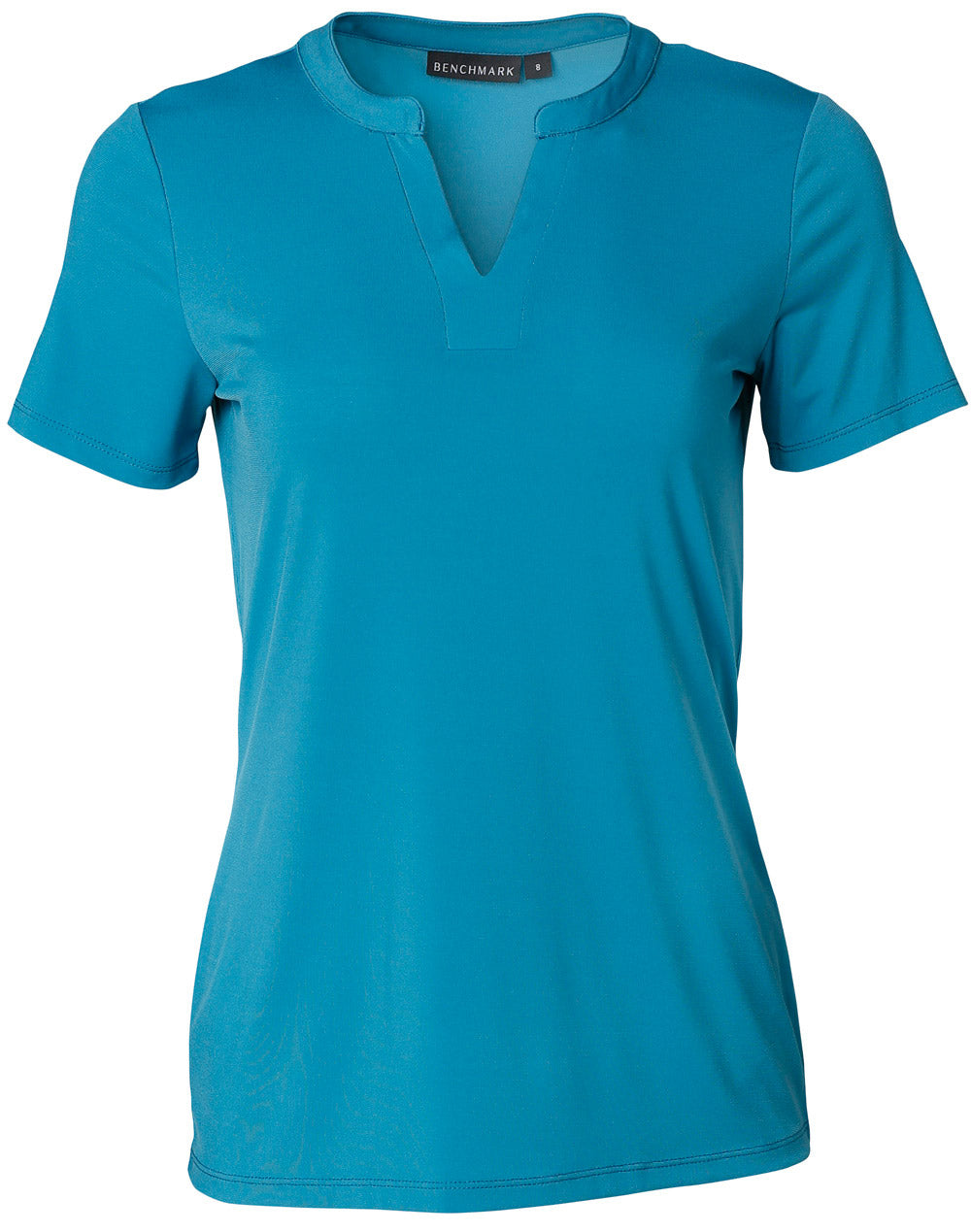 BENCHMARK Ladies' Viscose-neck with Tab S/S Knit Top - M8840