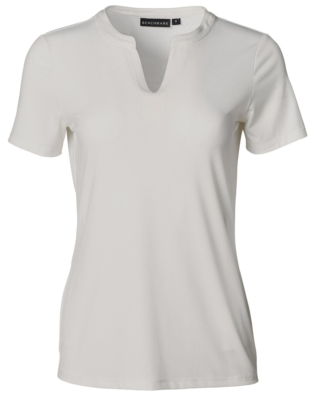 BENCHMARK Ladies' Viscose-neck with Tab S/S Knit Top - M8840