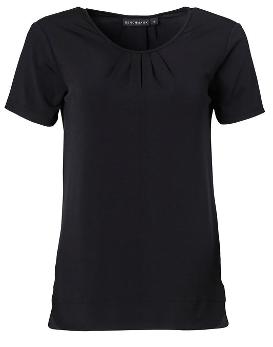 BENCHMARK Ladies' Round Neck with Pleats S/S Knit Top  - M8850