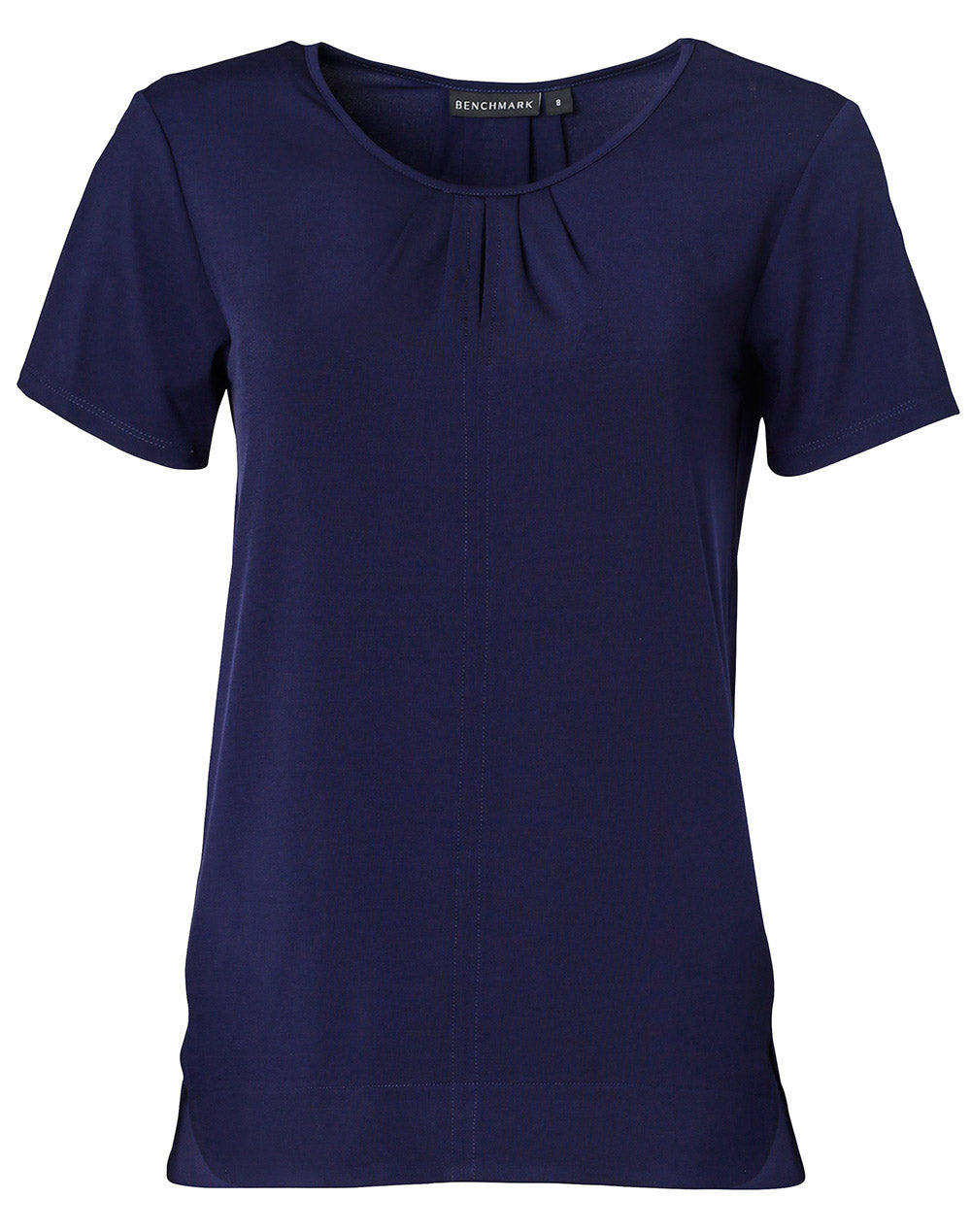 BENCHMARK Ladies' Round Neck with Pleats S/S Knit Top  - M8850