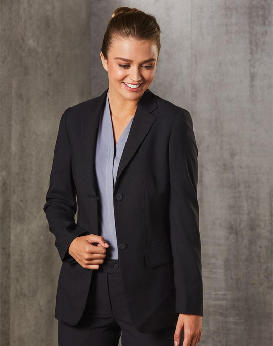 BENCHMARK Women's Two Buttons Midium Length Jacket in Poly/Viscose Stretch - M9206