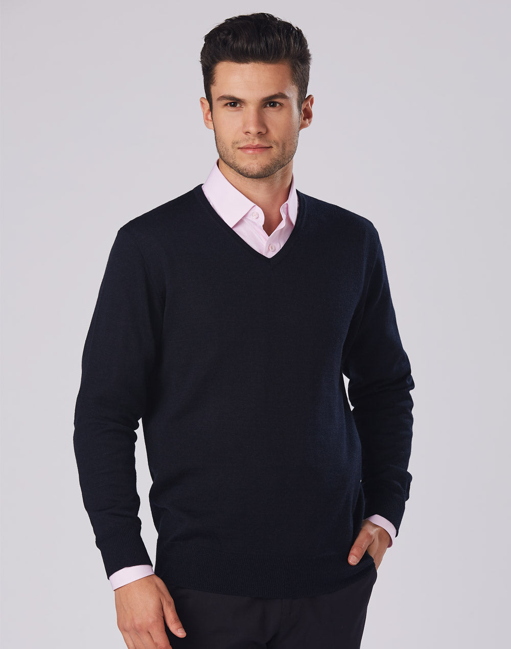 BENCHMARK Men's 100% Merino Wool Viscose Neck L/S Sweater - M9502