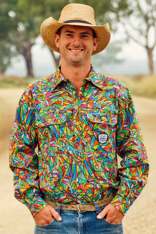 TradeMutt Men's Bonza Long Sleeve Full Print Full Button Workshirt - 21500