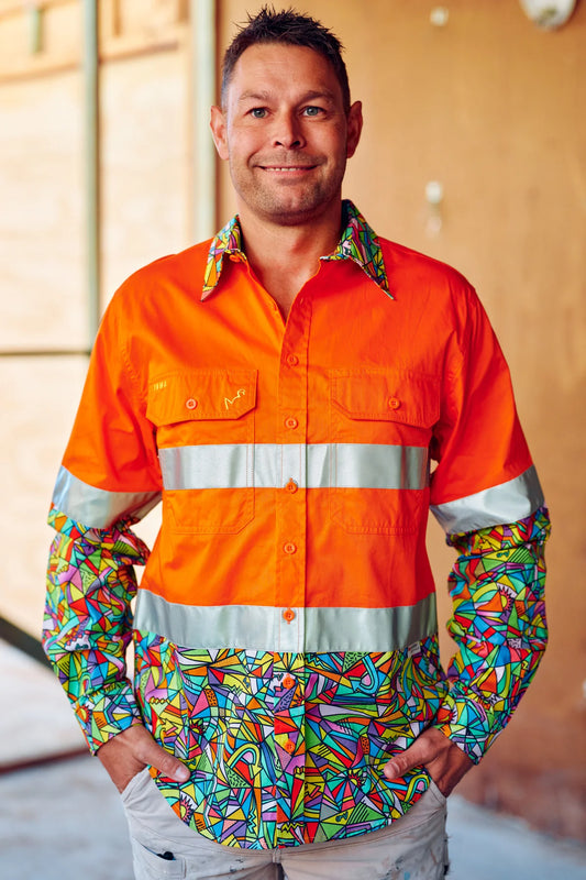 TradeMutt Men's Bonza Orange Day/Night Hi Vis Full Button Workshirt - 21502