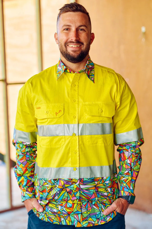 TradeMutt Men's Bonza Yellow Day/Night Hi Vis Full Button Workshirt - 21503