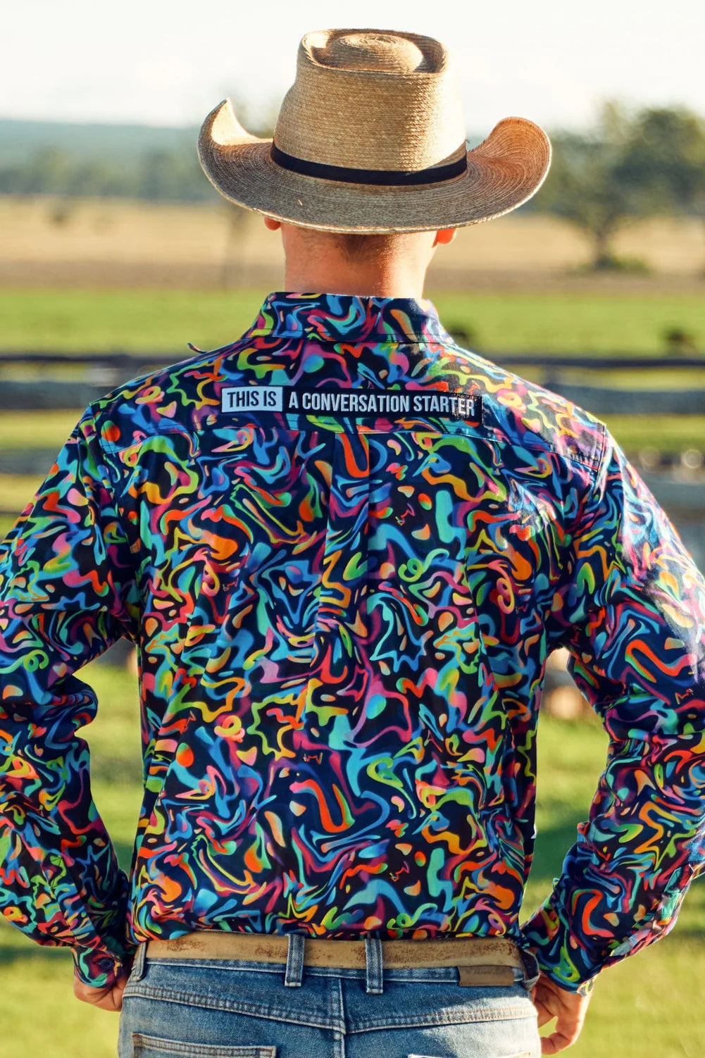 TradeMutt Men's Pearler Half Button Long Sleeve Full Print Workshirt - 21540