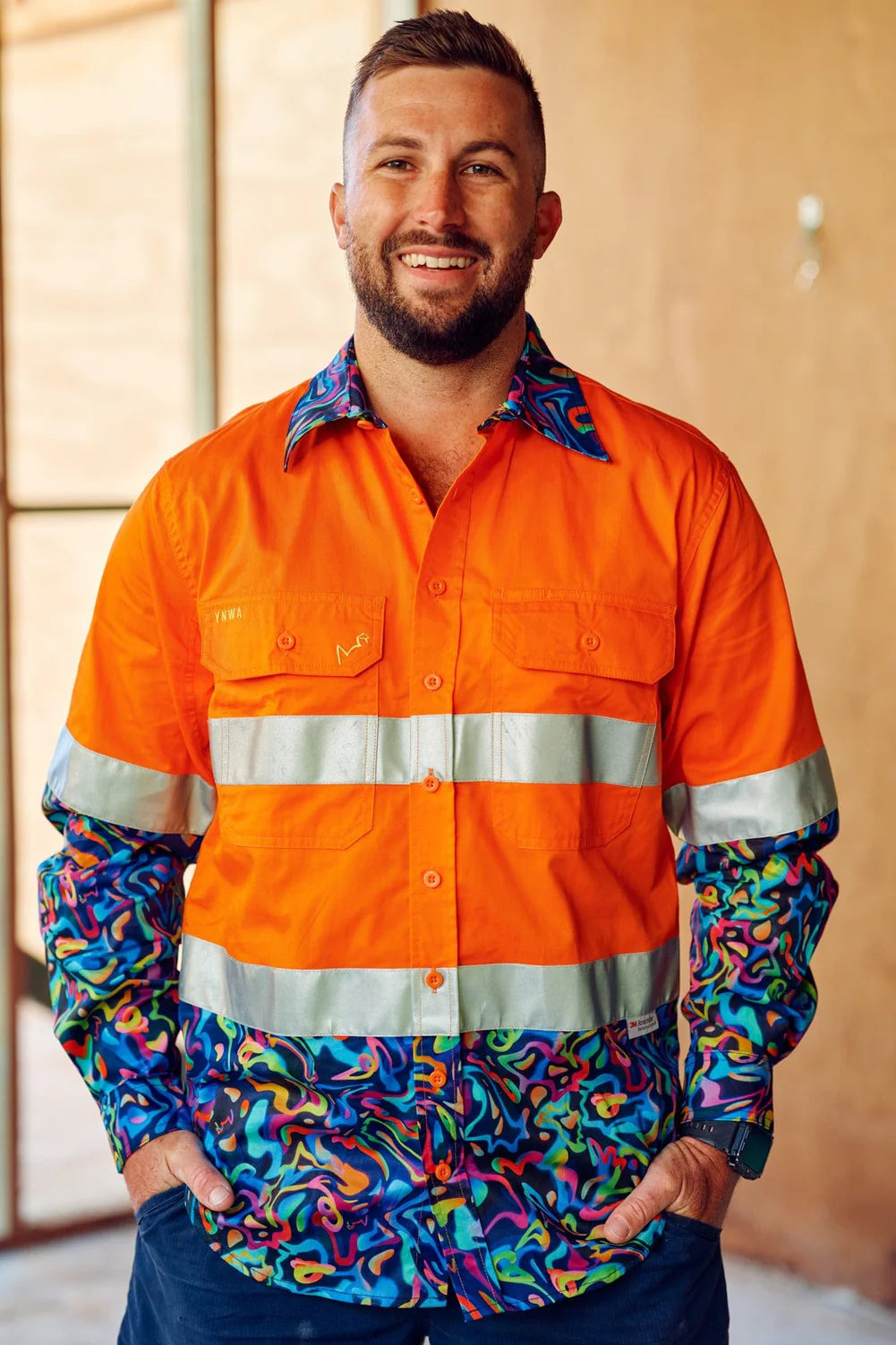 TradeMutt Men's Pearler Orange Day/Night Hi Vis Full Button Workshirt - 21542