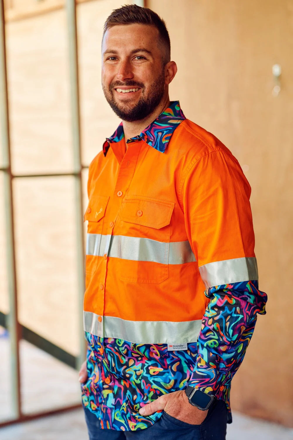 TradeMutt Men's Pearler Orange Day/Night Hi Vis Full Button Workshirt - 21542
